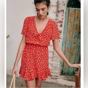 Sezane, Floral Red mini Dress, size 34
